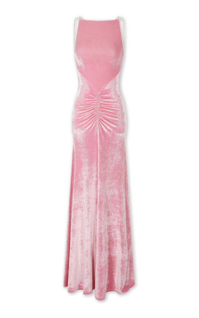 Paco Rabanne Draped Velvet Maxi Dress In Pink