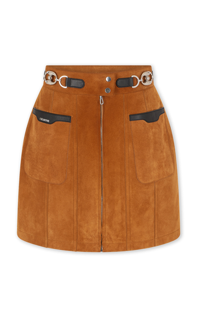 Rabanne Leather Midi Skirt In Brown