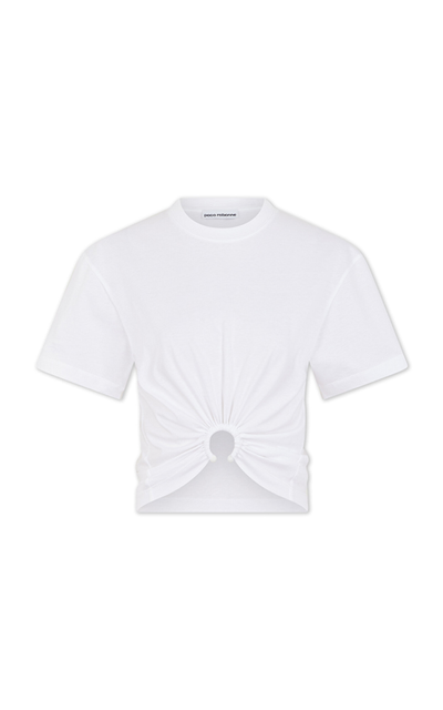 Rabanne Cotton Jersey Drape Keyhole Crop T-shirt In White