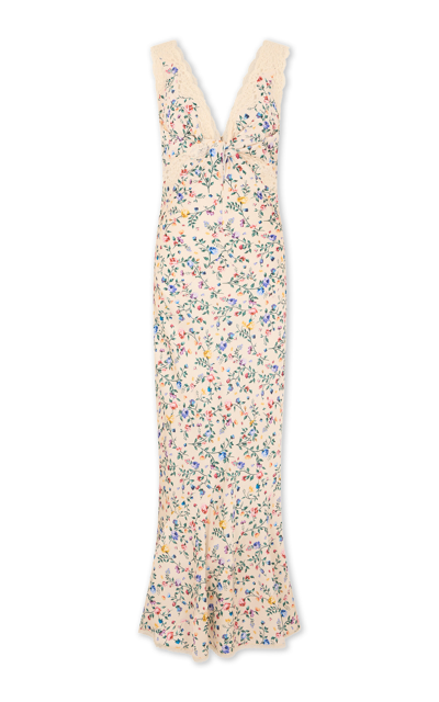 Paco Rabanne Lace-trimmed Floral Midi Dress