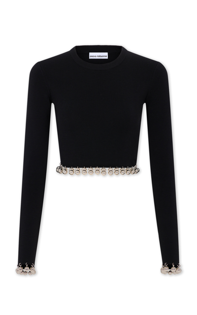 Paco Rabanne Embellished Wool Cropped Top In Black