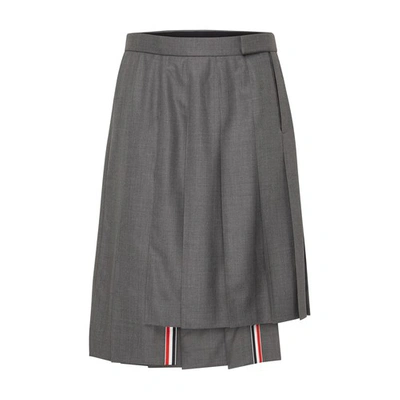 Thom Browne Light Wool Pleated Skirt In Gray