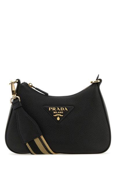 Prada Logo Printed On Strap Shoulder Bag In Black