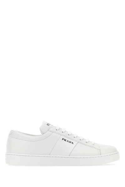 Prada Brushed Leather Sneakers In White