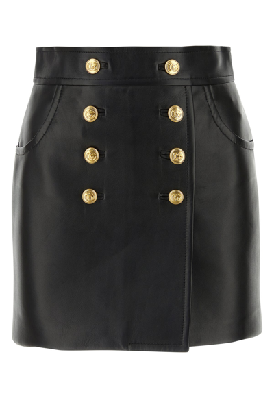 Gucci Leather Miniskirt In Black