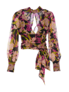 Pinko Rivelatore Floral Georgette Sash-tie Cutout Blouse In Multicolor