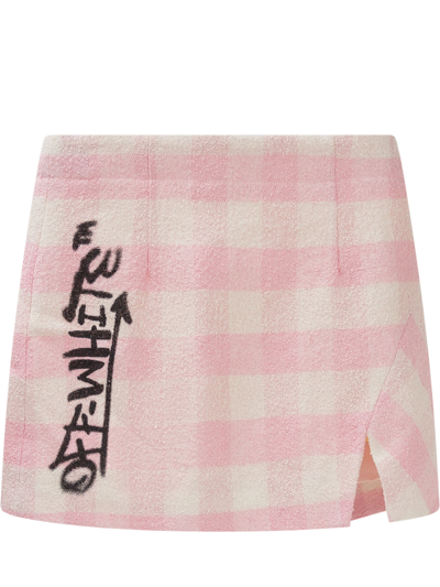 Off-white Kids' 不对称格纹半身裙 In Pink Black