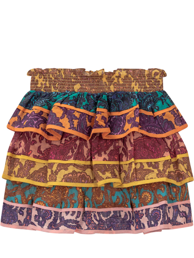 Zimmermann Kids' Tiered Paisley-print Skirt In Multicolor