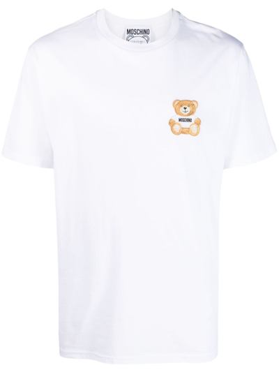 Moschino Teddy Embroidered Cotton Jersey T-shirt In White