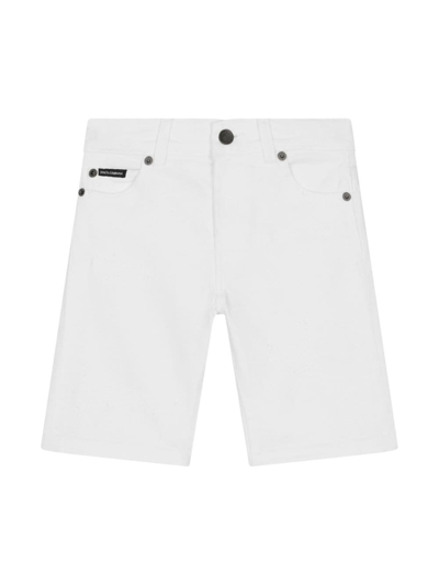 Dolce & Gabbana Kids' Logo-plaque Denim Shorts In White