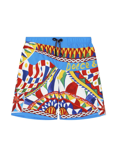 Dolce & Gabbana Kids' Carretto-print Swim Shorts In Multicolor