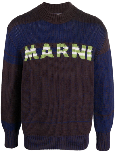 Marni Intarsia-knit-logo Virgin-wool Sweater In Multicolor