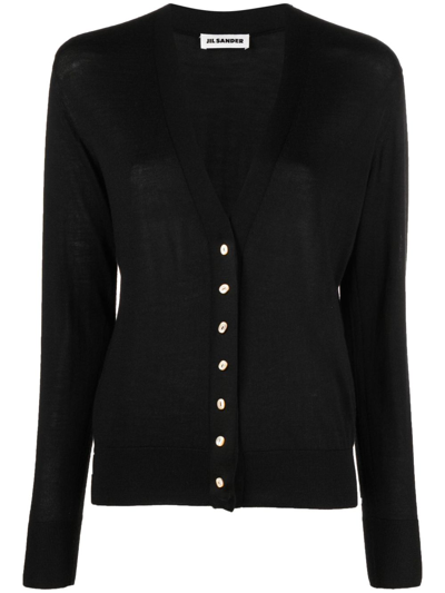 Jil Sander Fine-knit V-neck Cardigan In Black