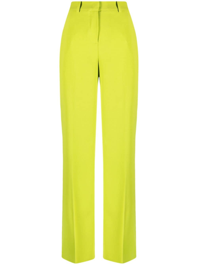Pinko High-waisted Wide-leg Trousers In Citron Vert
