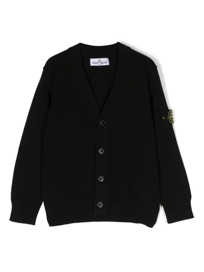 Stone Island Junior Kids' Logo-patch V-neck Cardigan In Black