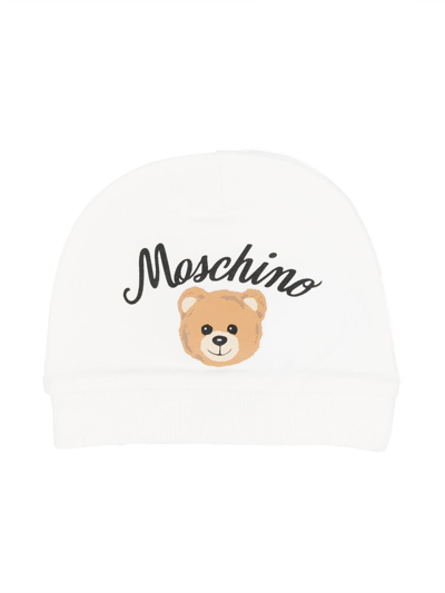 Moschino Babies' Teddy Bear Logo-print Beanie In White