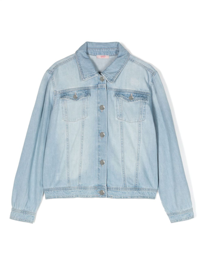 Liu •jo Kids' Buttoned Washed-denim Jacket In Blue