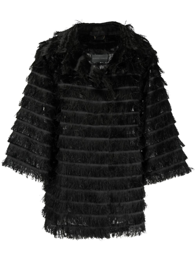 Alberta Ferretti Long-sleeves Fringed Jacket In Black