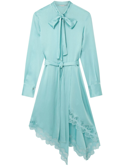 Stella Mccartney Lace-trimmed Satin Mini Shirt Dress In Blue