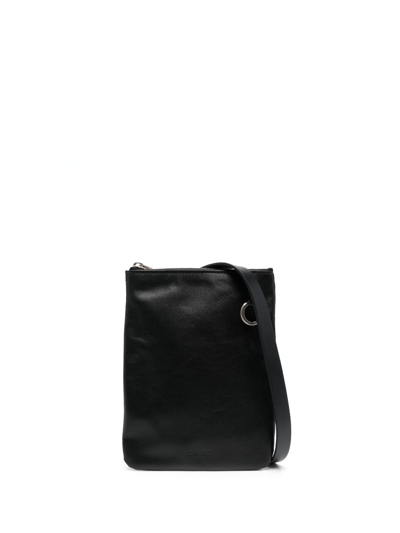 Jil Sander Logo-debossed Leather Messenger Bag In Black
