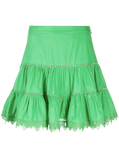 Charo Ruiz Argy Lace-trim Cotton Mini Skirt In Green