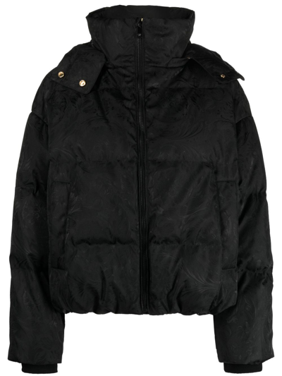 Versace Barocco Silhouette Puffer Jacket In Black