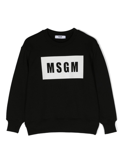 Msgm Kids' Logo印花棉卫衣 In Black
