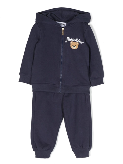Moschino Babies' Logo-print Cotton Tracksuit Set In Blue