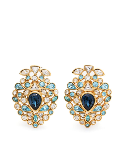 Pre-owned Saint Laurent 1980s Crystal-embellished Clip-on Earrings In Gold