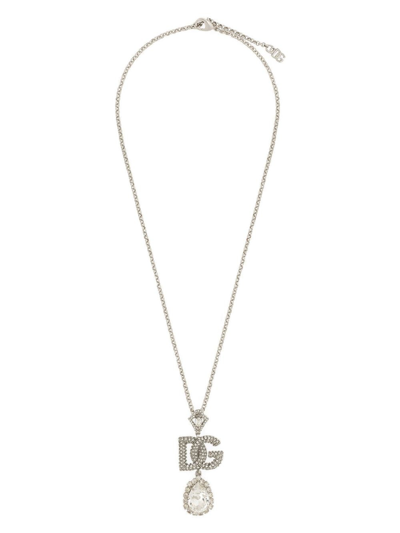 Dolce & Gabbana Crystal-embellished Pendant Necklace In Silver