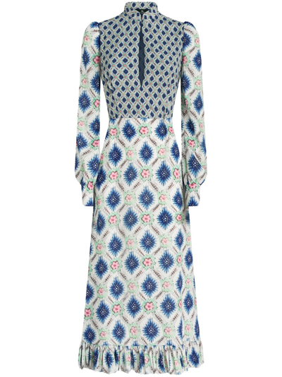 Etro Patterned Midi Dress With Contrast Bib In Purple