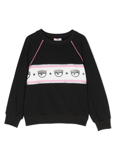 Chiara Ferragni Kids' Eyelike Logo-tape Sweatshirt In Black