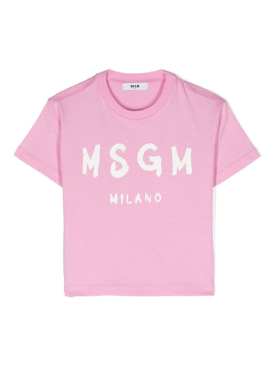 Msgm Kids' Logo-print Cotton T-shirt In Pink