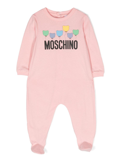 Moschino Babies' Logo-print Long-sleeve Pajama In Pink