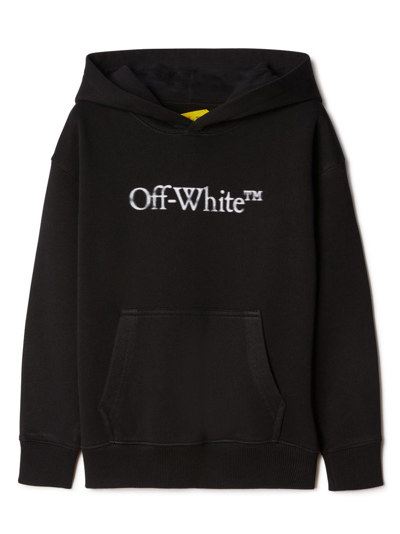 Off-white Kids' Logo-print Cotton Hoodie In Black