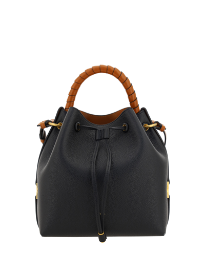 Chloé Marcie Leather Bucket Bag In Black