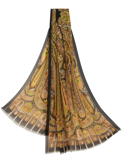 Etro Fringed Paisley Silk Scarf In Multicolore