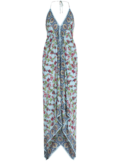 Etro Berry-print Handkerchief Halter Maxi Dress In Multicoloured