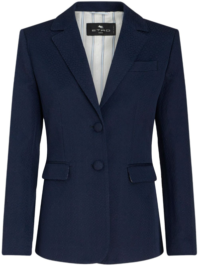 Etro Tailored Paisley Jacquard Jacket In Navy Blue
