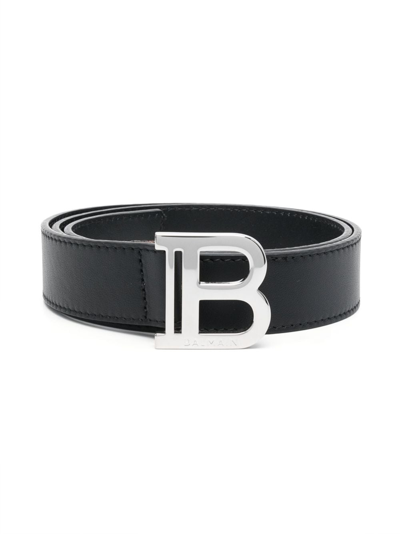 Balmain Kids' Logo-buckle Leather Belt In Black