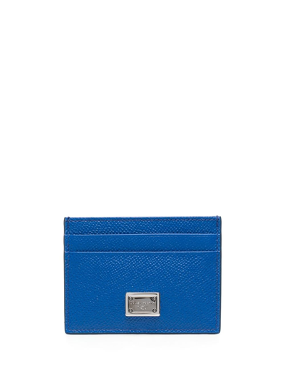 Dolce & Gabbana Dauphine Leather Cardholder In Blue