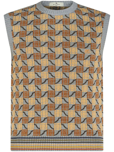 Etro Logo-embroidered Sleeveless Jumper In Brown