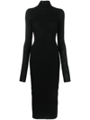 Philosophy Di Lorenzo Serafini Midi Black Fitted Dress With Mock Neck In Lace Woman In Black