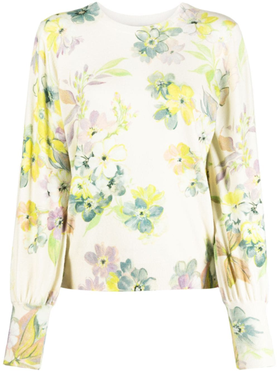 Twinset Floral-print Fine-knit Jumper In Neutrals