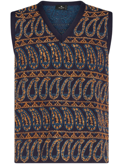 Etro Intarsia-knitted Sleeveless Jumper In Blue