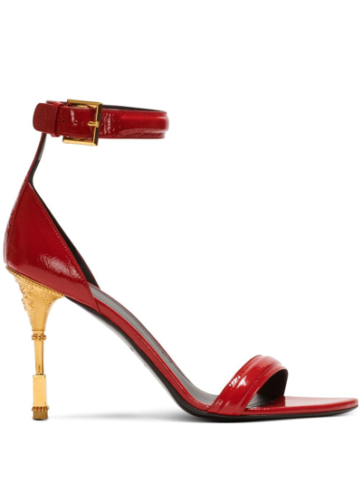 Balmain Women's Moneta 95mm Patent Leather Sculptural Sandals In Red
