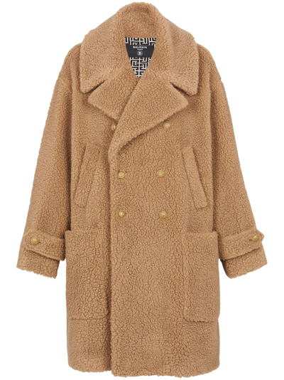 Balmain Notched-lapel Double-breasted Coat In Brown