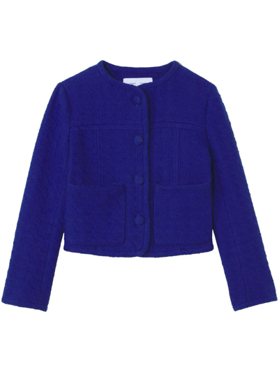 Proenza Schouler White Label Round-neck Tweed Cropped Jacket In Blue