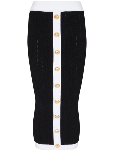 BALMAIN BUTTONED KNIT MIDI SKIRT