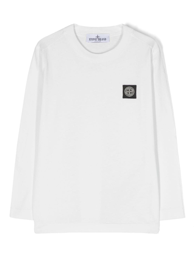 Stone Island Junior Kids' 罗盘贴花棉t恤 In White